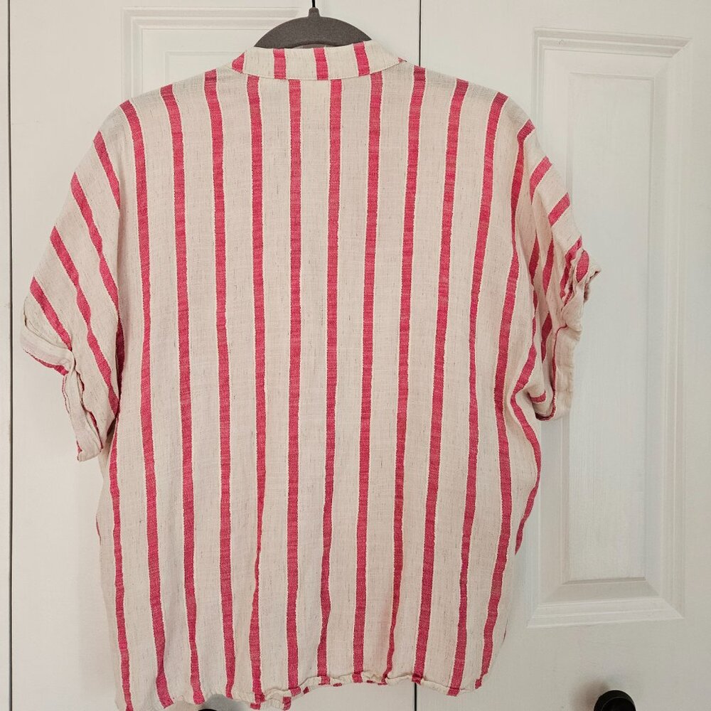 Maeve Pink & White Striped Shirt Size Medium - Picture 2 of 6